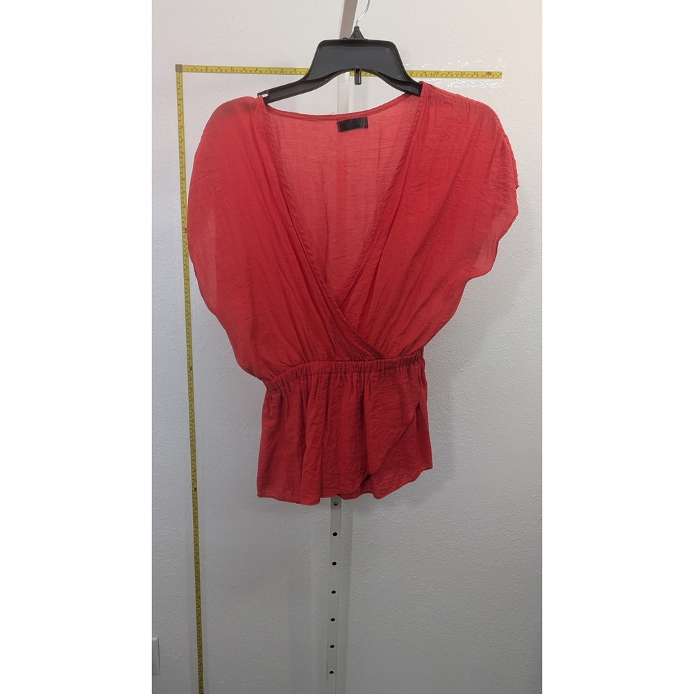 AllSaints Red Surplice V-Neck Peplum Blouse Cap Sleeve Gauze Top Size L
